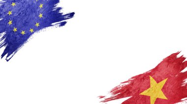 Beyaz Arkaplanda Avrupa Birliği ve Vietnam Bayrakları